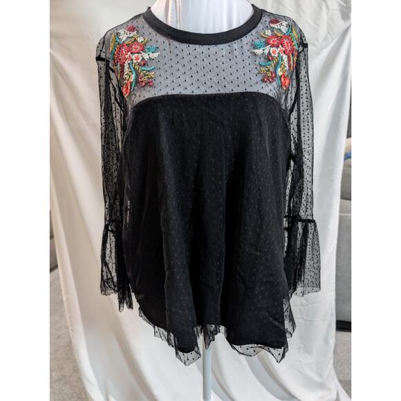 Maurices Shirt Women's Fairycore Whimsigoth Swiss Dot Bell Sleeve Blouse Size XL - Picture 2 of 16
